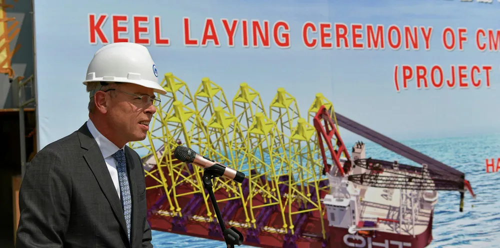 OHT CEO Torgeir Ramstad at Alfa Lift keel-laying ceremony in CMHI's Jiangsu yard
