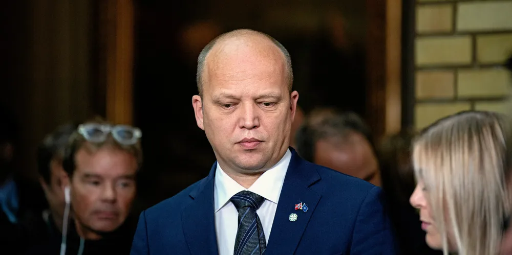 Finansminister Trygve Slagsvold Vedum under fremleggelse av statsbudsjettet 2023 på Stortinget.