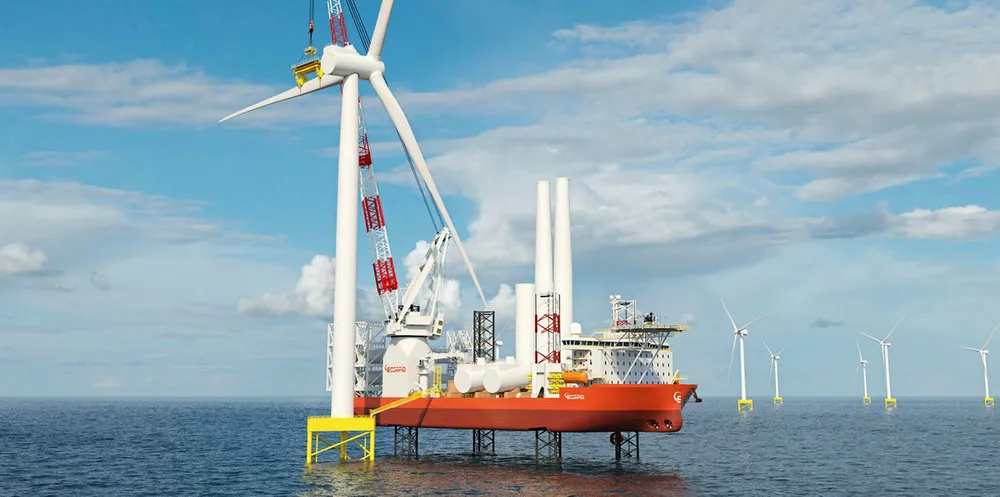 Ship designer GustoMSC's NG-16000X offshore wind installation vessel, which has been ordered by new market entrant Scorpio Bulkers.