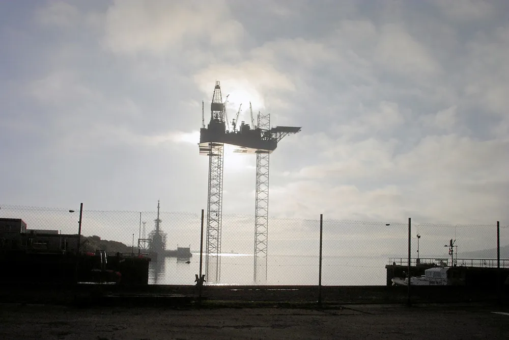 Long-legged friend: the jack-up Gorilla VII at a yard in Scotland