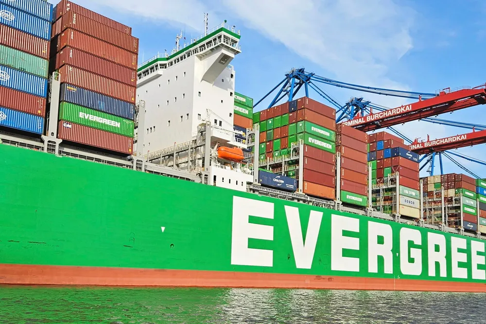 An Evergreen container ship.
