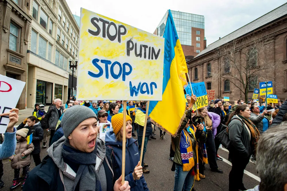 Seismic shift: anti -war marchers in Boston, Massachusetts, in the US called for a ban on Russian oil