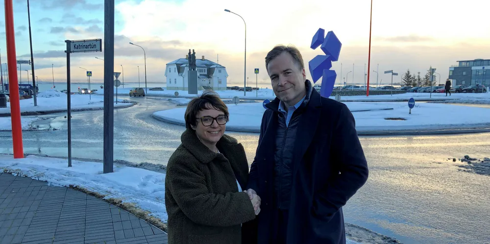 Maritech CEO Janne Morstol and Sea Data Center co-founder Kjartan Olafsson joining hands to simplify seafood information access.