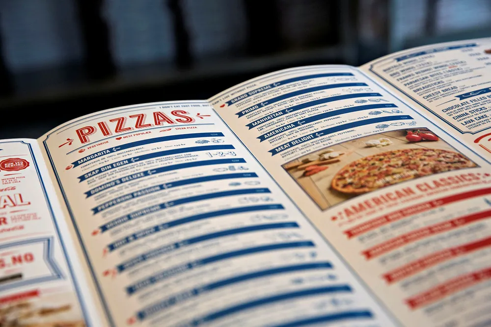 Hovedeieren av Domino's i Norge trekker seg ut av selskapet. Ambisjonene i Norge er uendret, ifølge styreleder Eirik Bergh i Domino's Norge. Her er bilde av en meny.