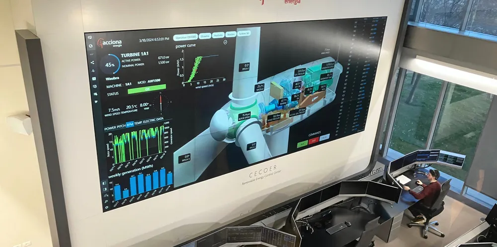Inside the control room at an Acciona wind farm in Spain.