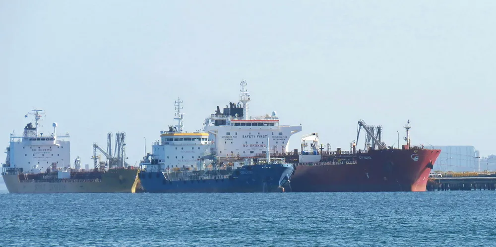 Tankers line up at a BP refinery in Western Australia.