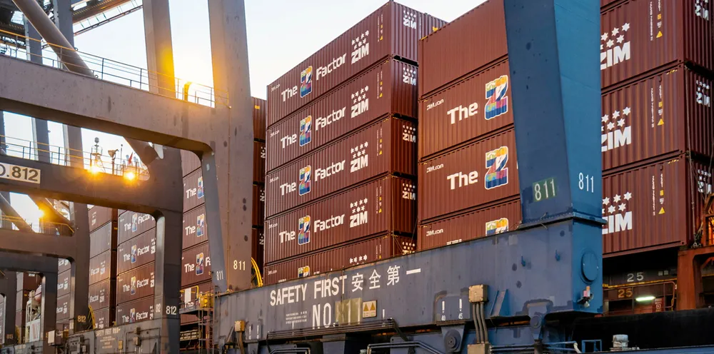 Zim containers are seen on a vessel operated by the Israeli company.