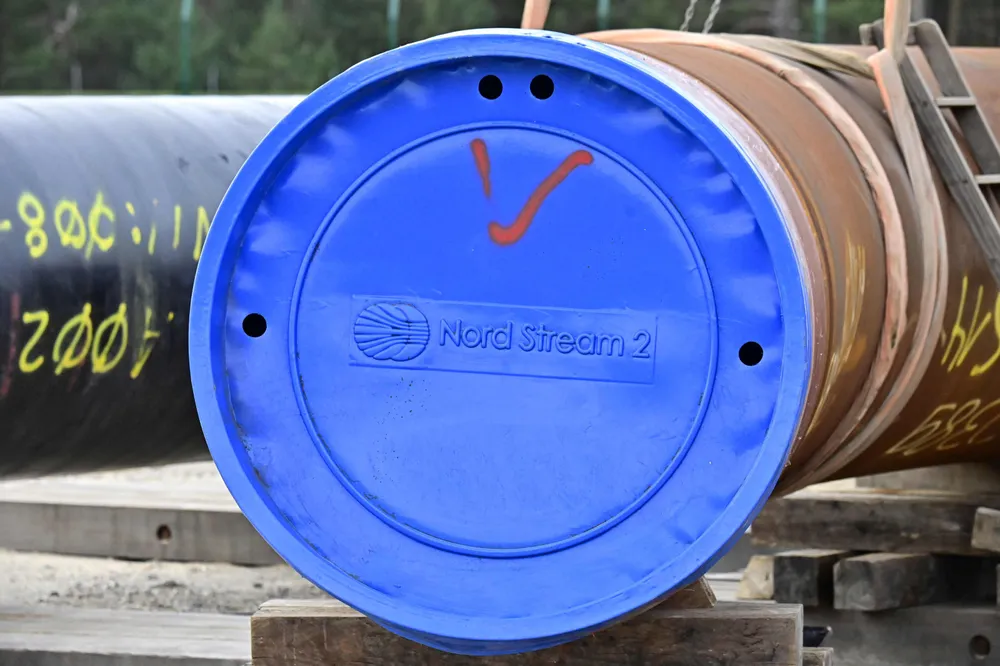 Dead end: A subsea pipe segment stored at the construction site of Nord Stream 2 gas pipeline near the city of Lubmin in Germany