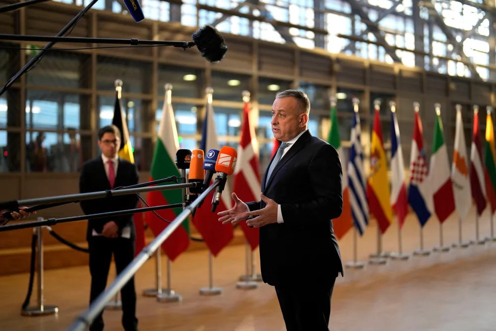 Deal done: Czech Republic’s Minister for Industry & Trade Jozef Sikela speaks to the media as he arrives for a meeting of EU energy ministers in Brussels.