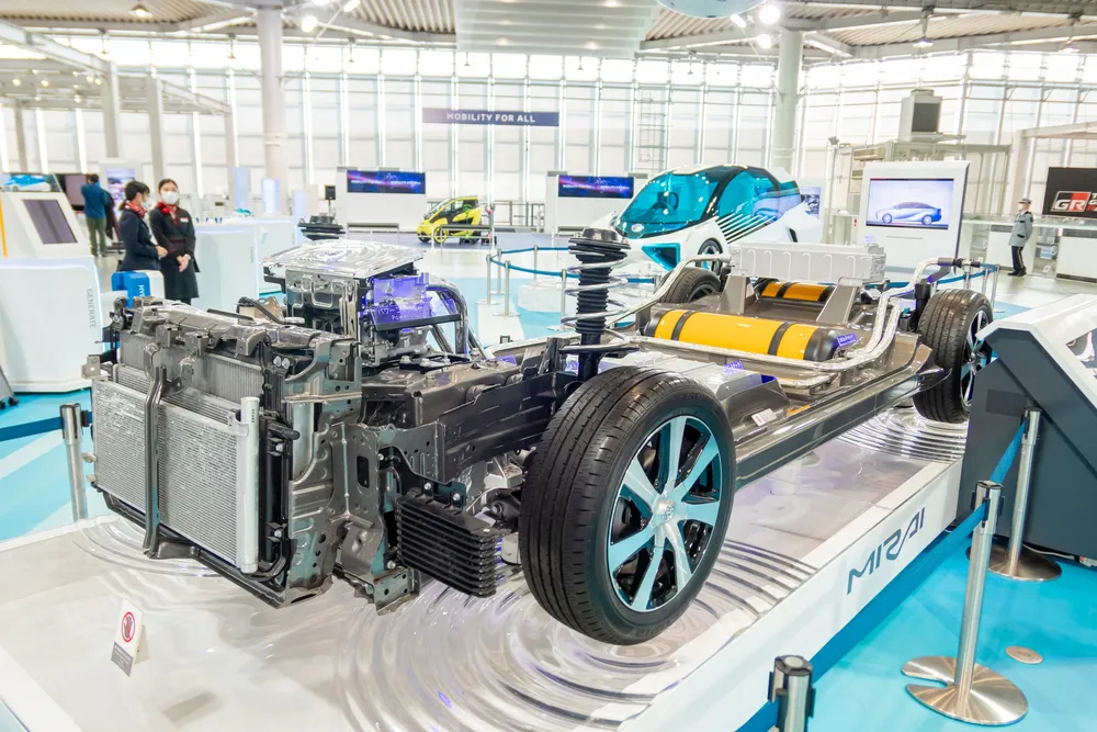 The internal workings of a Toyota Mirai FCEV on display in Tokyo back in 2020.
