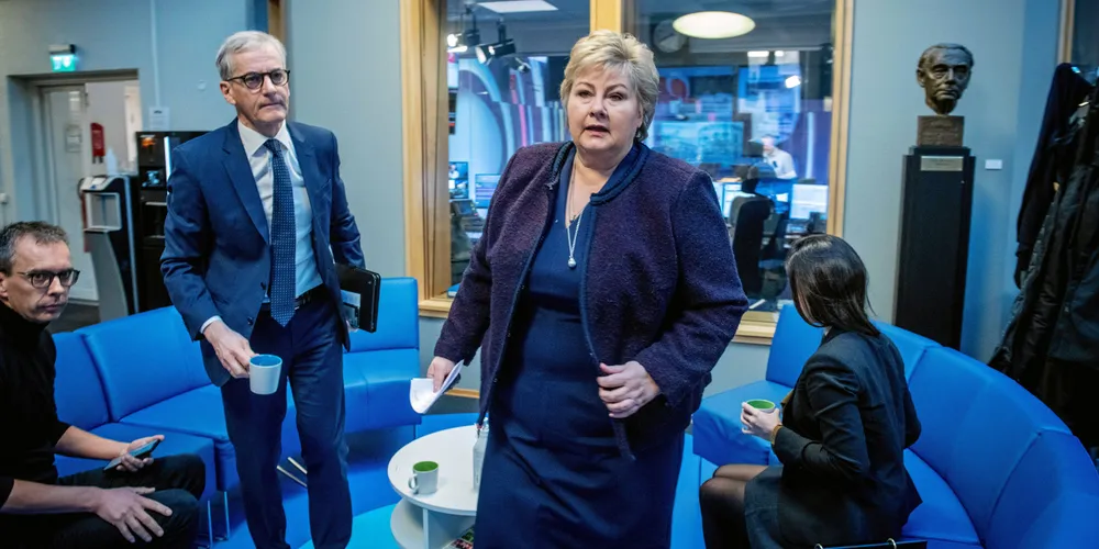 TOPP-DUELL: Statsminister Erna Solberg og Ap-leder Jonas Gahr Støre deltar på Sjømatpulsens webinar om fremtidens fiskeri- og havbrukspolitikk