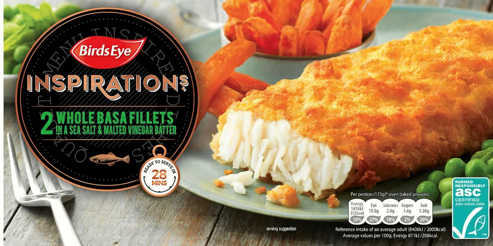 ASC-certified basa from Birds Eye. Nomad Foods is looking to add more aquaculture products to its lineup.