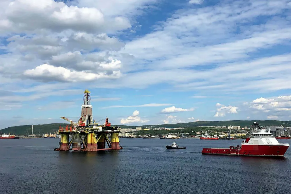 Late departure: the semisub Nanhai VIII leaving the Russian port of Murmansk on its way to the Leningradskoye field in the Kara Sea on 18 July