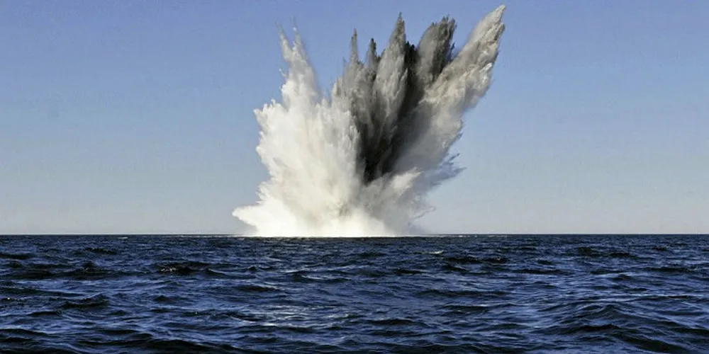 A Canadian explosive ordnance disposal team detonates a WWII German naval mine in the Baltic Sea
