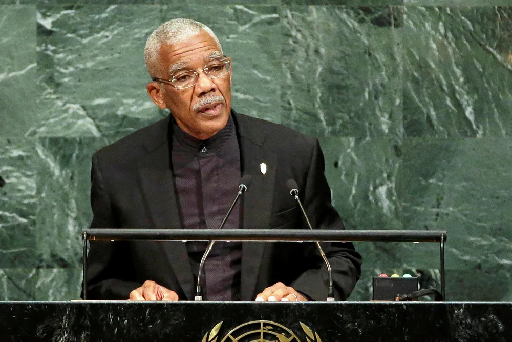 Facing furore: Guyana's President David Granger at an earlier address to the United Nations General Assembly in New York