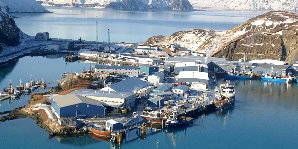 Nippon Suisan Kaisha-owned Alaska pollock, groundfish and crab processor Unisea in Dutch Harbor, Alaska.