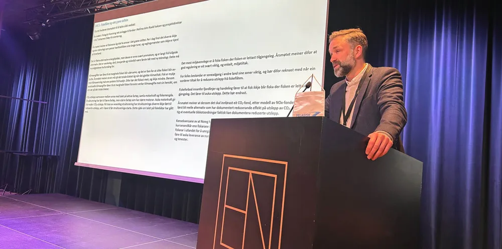 Prosjektutviklingssjef i SALT, Johannes Eldøy, talte under Pelagisk forenings årsmøte.