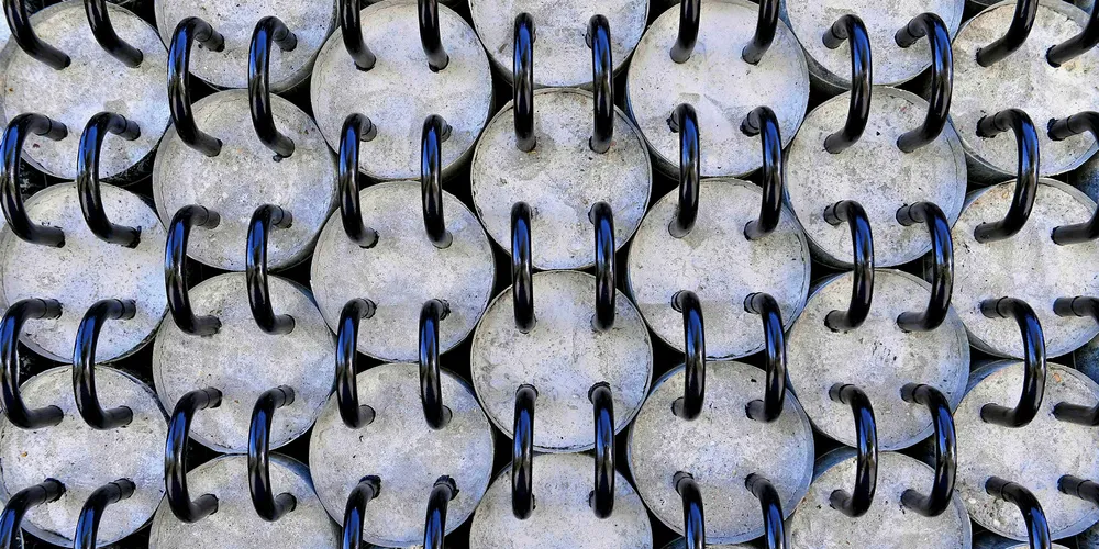 EnergyNest's thermal battery, consisting of steel pipes running in and out of long cylinders of 'Heatcrete'.