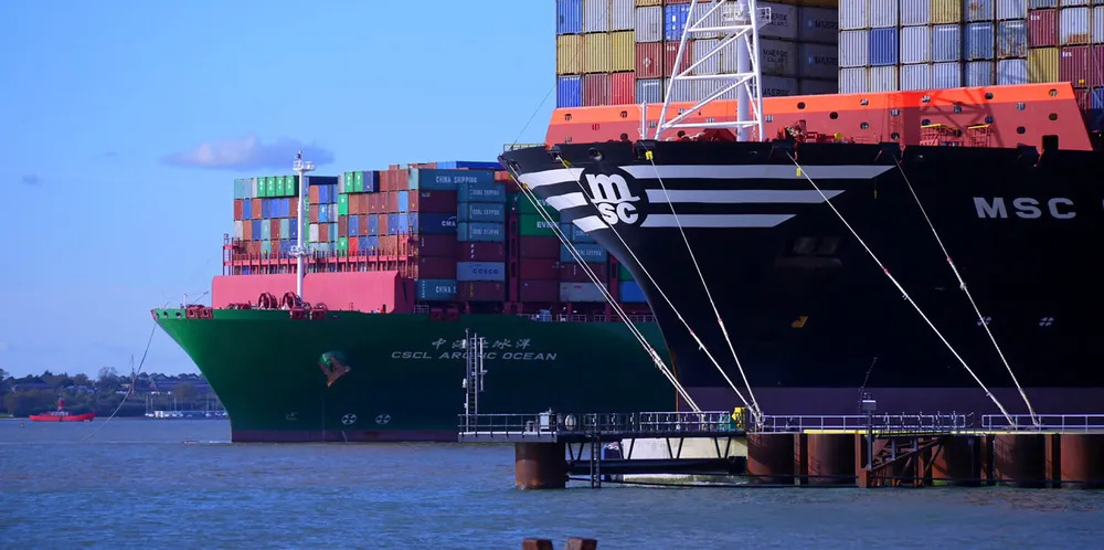 An MSC vessel at the UK’s Port of Felixstowe.