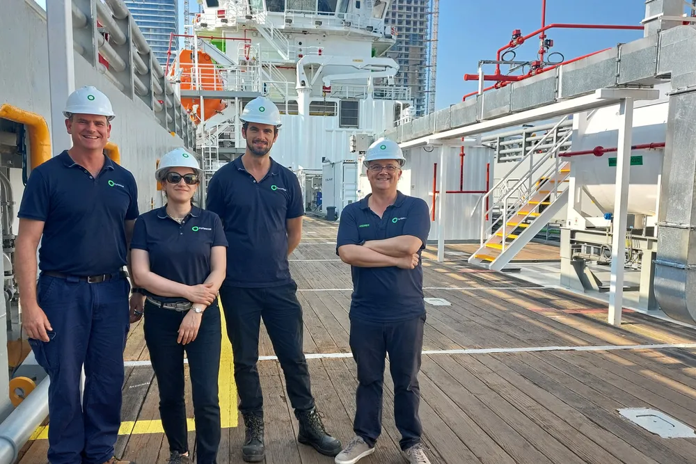 (From left) Anthony Smith, Hoda Ehsani, Mattison McGellin and Andrew Hoare on the Green Pioneer.