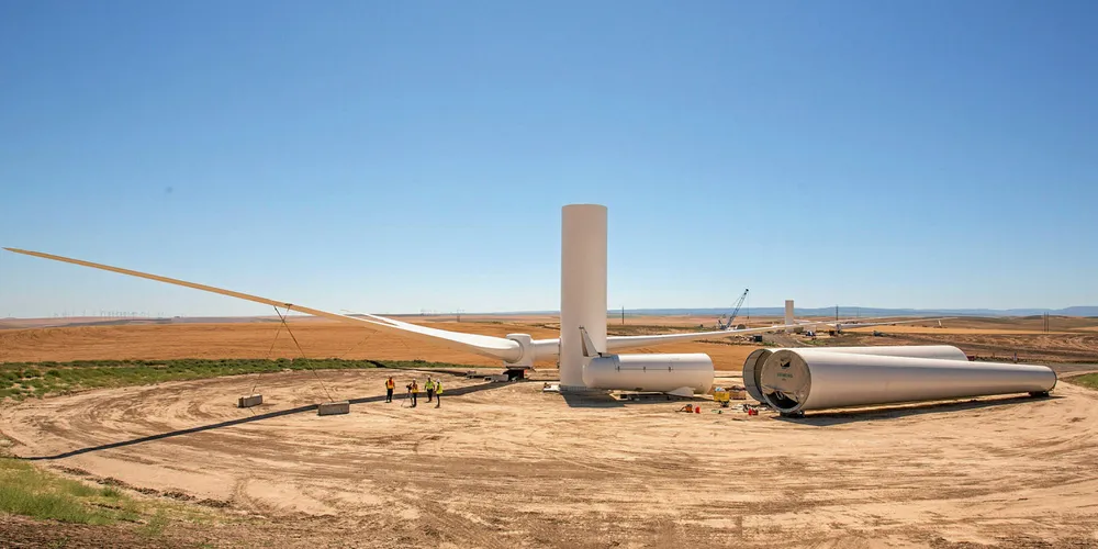 Construction of Portland General Electric's Tucannon River wind farm in Washington state.