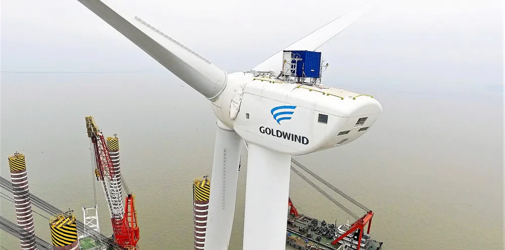 A Goldwind turbine is installed off China.