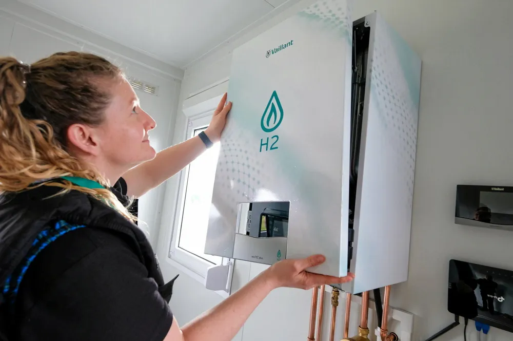 A Vaillant hydrogen boiler being installed at the Northern Gas Network-led H21 South Bank project in northeast England.