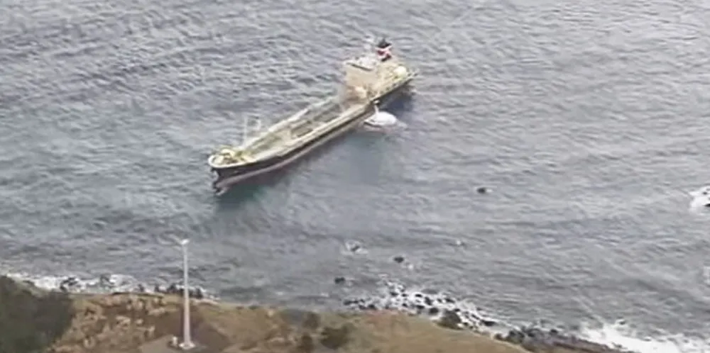 The Sanwa Maru aground off Japan.