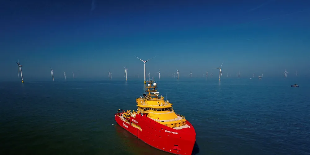 The Edda Passat SOV in front of Race Bank offshore wind farm.