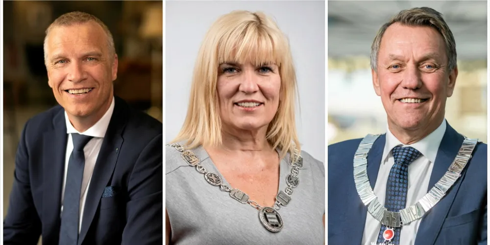 Forfatterne Tom- Rune Eliseussen, ordfører i Senja kommune, Kari- Anne Opsal, ordfører i Harstad kommune og Gunnar Wilhelmsen, ordfører i Tromsø kommune.