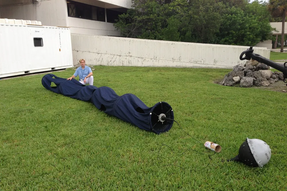 Beached: Rick Lumpkin, global drifter programme manager at NOAA’s Atlantic Oceanographic & Meteorological Laboratory, with one of the agency’s buoys