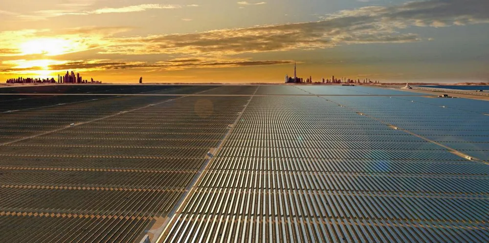 A rendering of the massive Mohammed Bin Rashid Al Maktoum solar park in Abu Dhabi.