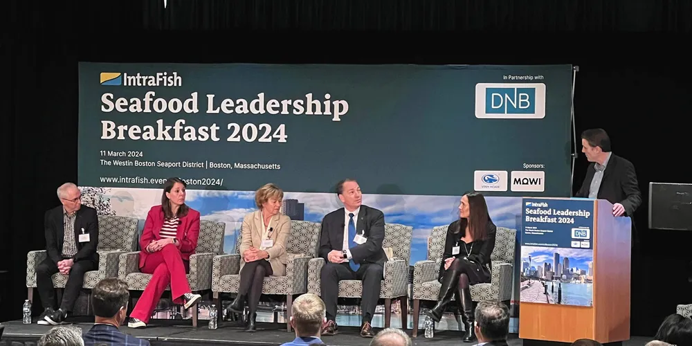 Seafood executives speaking at the IntraFish Seafood Leadership Breakfast 2024 held in Boston, Massachusetts in March.
