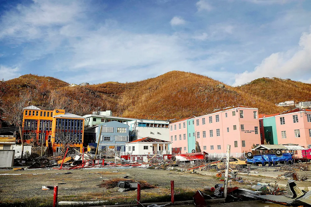 Slik så det ut i hovedstaden Road Town på øyen Tortola på De britiske jomfruøyene etter at orkanen Irma hadde passert der sist uke. Foto: Det britiske forsvarsdepartementet/Joel Rouse/AP/NTB Scanpix
