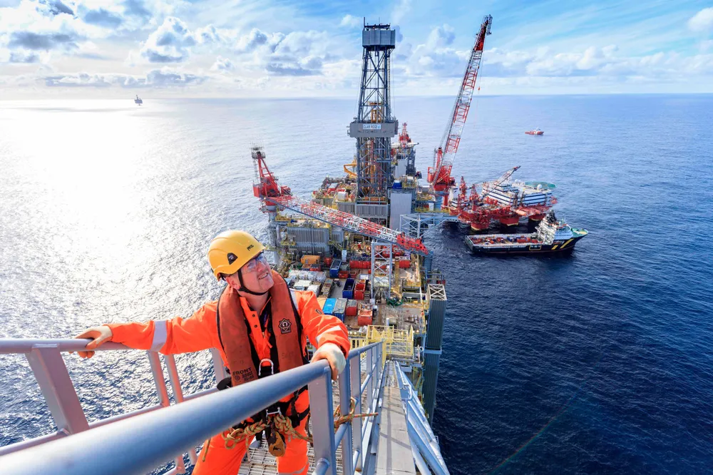 A workman on board a BP oil platform in the Clair Ridge oilfield in the North Sea.