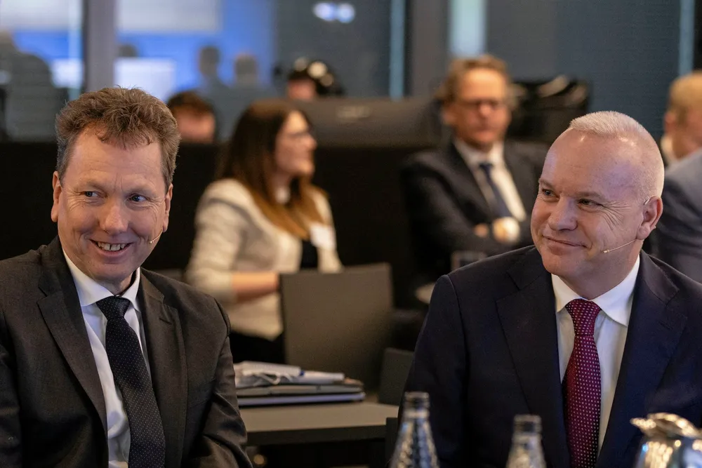 Equinor chief executive, Anders Opedal (right), and head of Norwegian exploration and production, Kjetil Hove, (left).