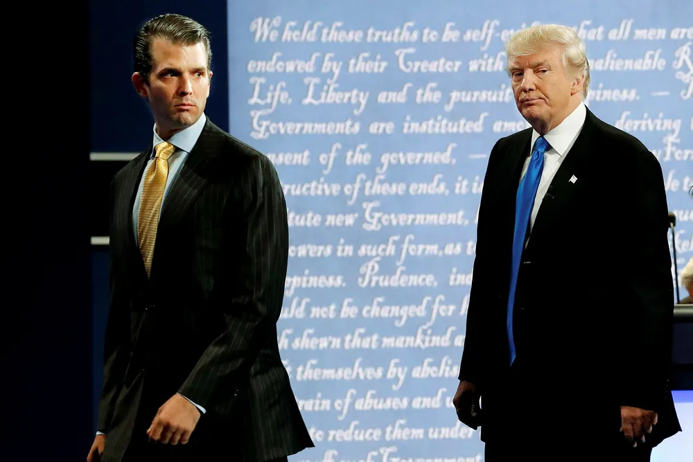 Donald Trump juniors (t.v.) inntog i saken om russisk innblanding i valgkampen kan gi presidentfaren store problemer. Foto: Brian Snyder/Reuters/NTB Scanpix