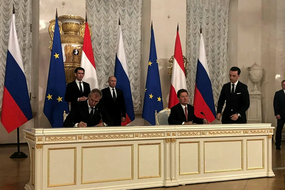 Deals: OMV chairman Rainer Seele (left) and Gazprom chairman Alexei Miller