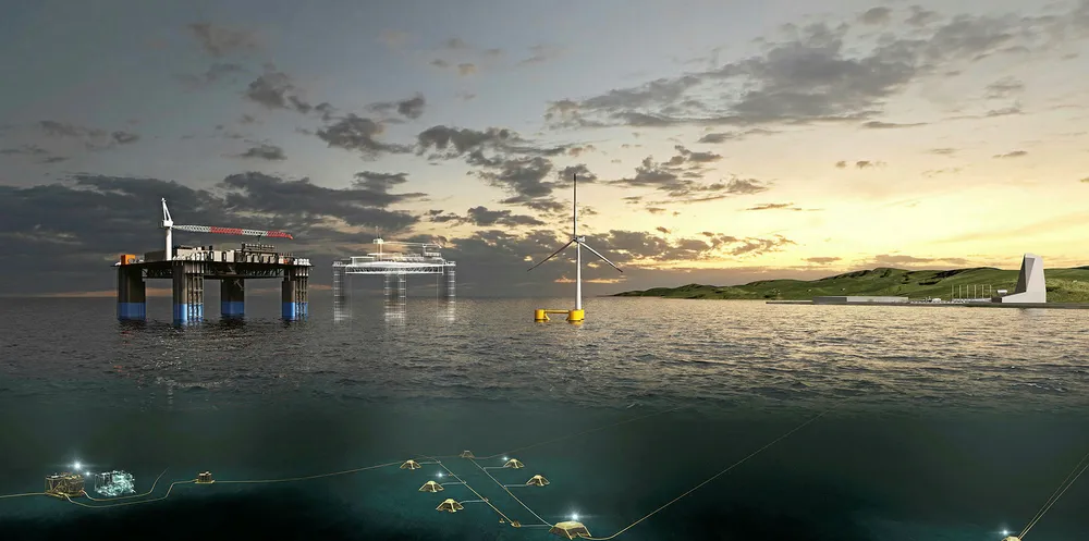 CGI of Aker Solutions' vision of future hybrid offshore energy complex