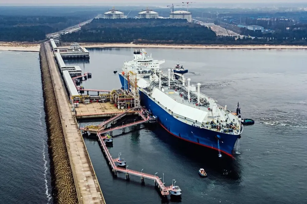 An LNG carrier moored at Poland's liquefied natural gas import terminal in Swinoujscie on the Baltic Sea.