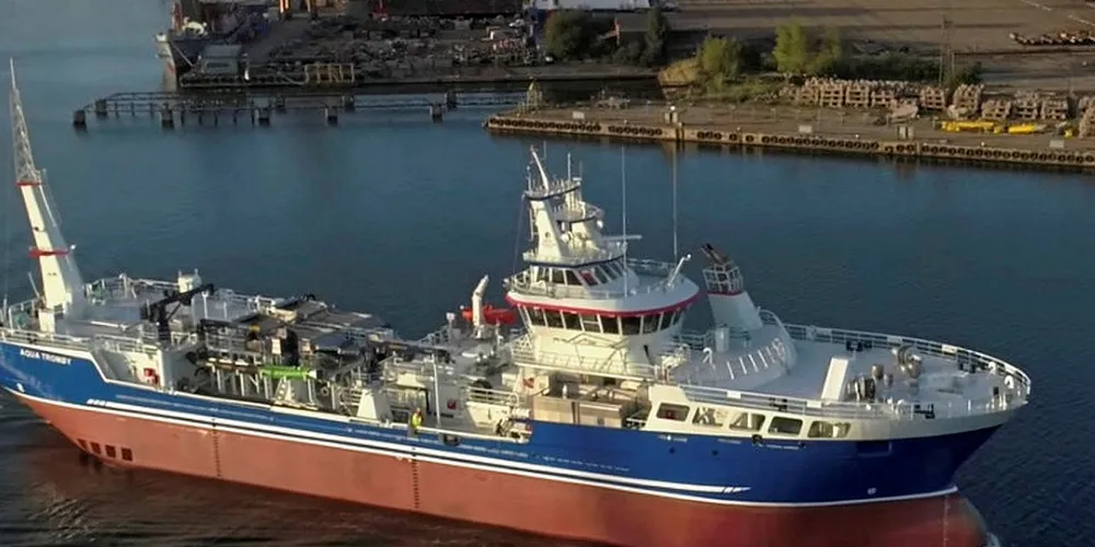 Mowi Canada West’s Aqua Tromoy wellboat launched in April.