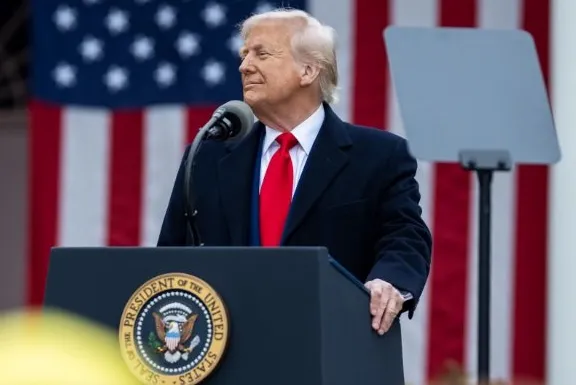Donald Trump announcing "Liberation Day" tariffs on April 2, 2025.