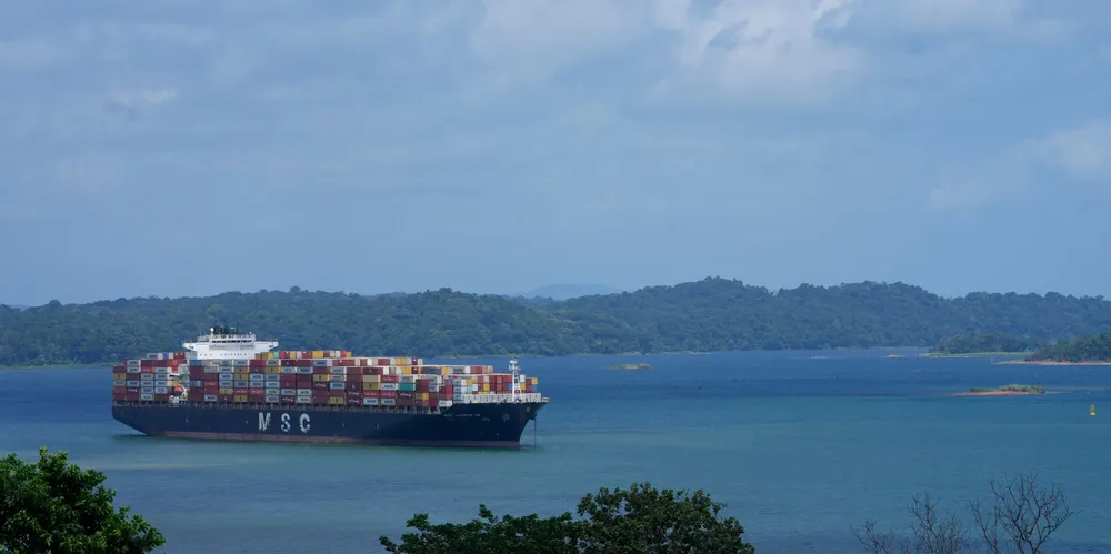 An MSC Mediterranean Shipping Company container ship waits on Gatun lake for its transit through the Agua Clara locks of the Panama Canal earlier this month.