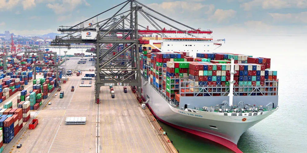 The delivery of record numbers of container ship newbuildings has failed to stem the rise in freight rates. Pictured, the 24,188-teu OOCL Finland (built 2024) on its maiden arrival at Xiamen on 10 May 2024.