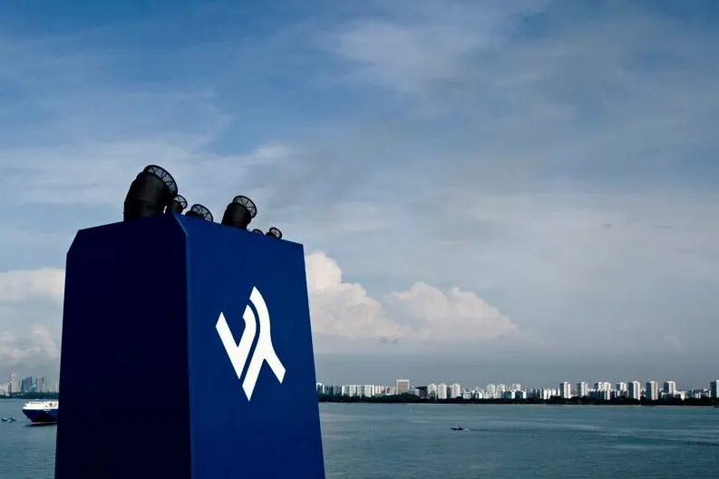 The Enesel logo is seen on a funnel of one of the company’s ships.