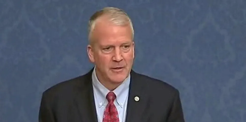 Dan Sullivan speaking in June of 2023 on the Senate floor, pushing a bill to ban Russia-origin seafood that is reprocessed in China and imported into the United States.