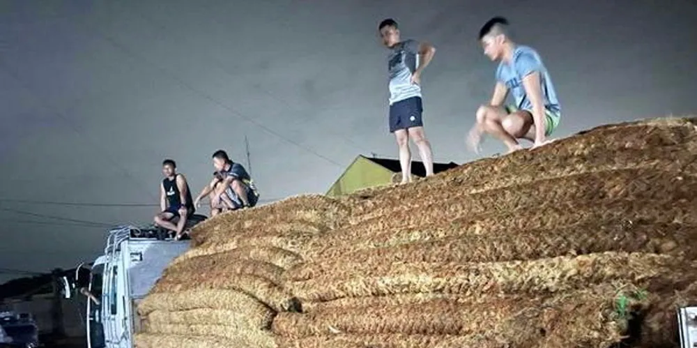 Philippines authorities bring in improvised boom to limit Terranova oil spill.