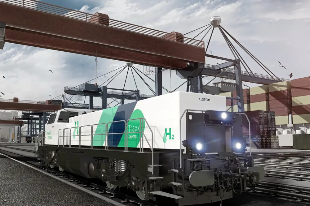 A rendering of the Alstom Traxx Shunter H fuel-cell locomotive.