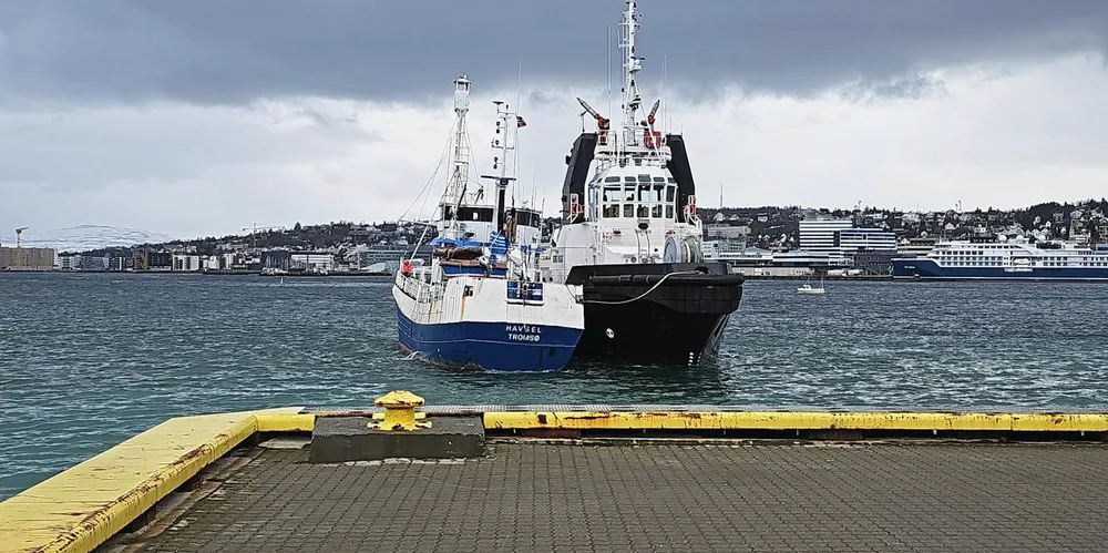 «Havsel» endte for et par uker siden på grunn i Tromsø. Her slepes den av «Borg Parat».