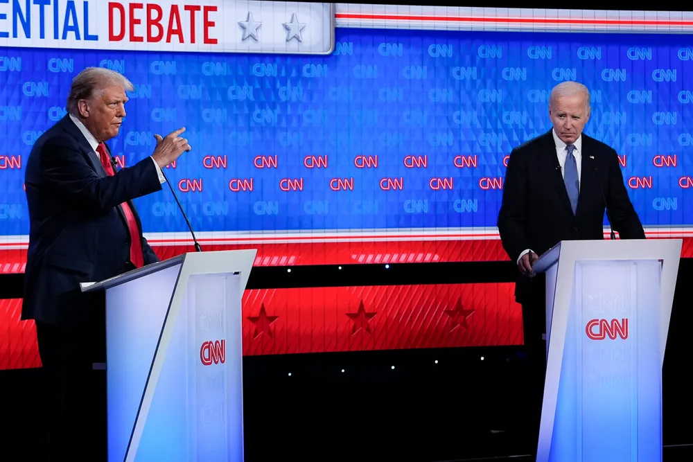Denne debatten mellom Donald Trump og Joe Biden på CNN 27. juni 2024, førte til at Biden trakk seg som presidentkandidat vel tre uker senere.